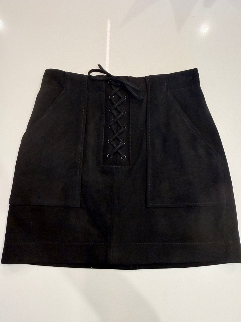INTERMIX Ainsley Black Suede Lace Up Skirt Size 0